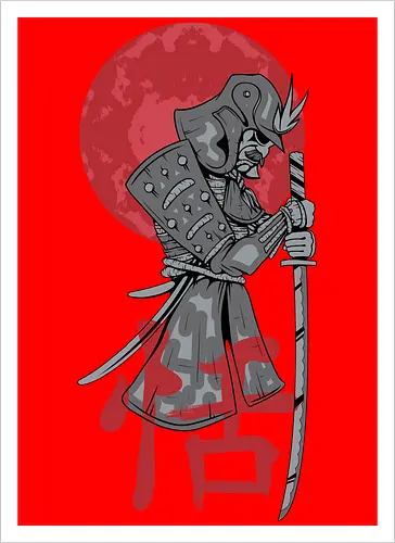 Japanese Ronin Samurai Warrior Red Sun