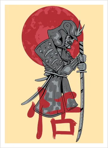 Japanese Ronin Samurai Warrior Red Sun