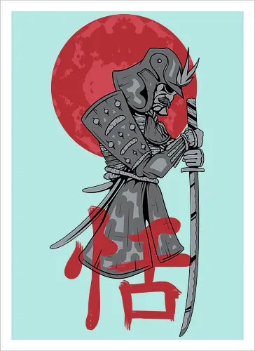 Japanese Ronin Samurai Warrior Red Sun