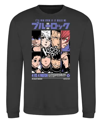 Blue Lock – 4v4 Showdown - blue lock, 4v4 match, soccer battle, football anime, team match, striker clash, sports anime, competitive anime, manga series, japanese anime, anime art, intense game, blue lock arc, teamwork vs ego, anime aesthetic - Sweatshirt