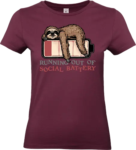 Running Out of Social Battery - Sloth, sloths, animal, cute, funny, humor, social, tired, battery - Standard T-Shirt (Women)