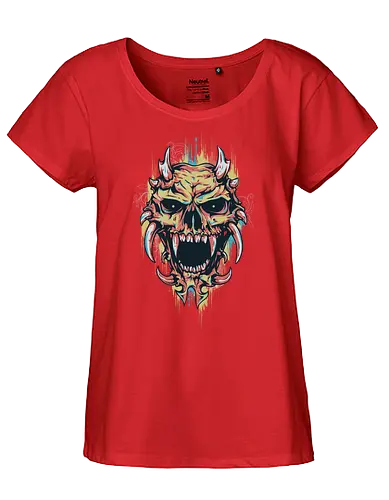 Horned Beast Skull - Demon, Horns, Streetwear, Graffiti, Grunge, Monster, Dark Art, Abstract, Drip, Horror, Satanic, Edgy, Skateboard, Goth, Beast. - Fairtrade Girl Shirt