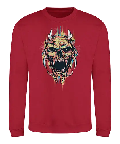 Horned Beast Skull - Demon, Horns, Streetwear, Graffiti, Grunge, Monster, Dark Art, Abstract, Drip, Horror, Satanic, Edgy, Skateboard, Goth, Beast. - Sweatshirt