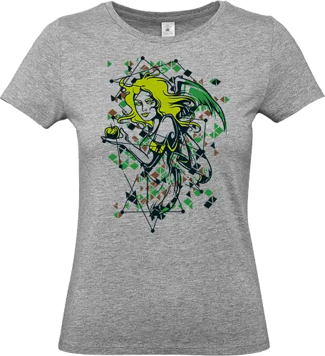 Cyber Angel Aesthetic Neon Green Glitch - Angel, Vaporwave, Glitch Art, Futuristic, Gaming, Synthwave, Sci-Fi, Wings, Geometric, Neon Green, Digital Girl, Techno, Anime Aesthetic, Otaku, Techwear. - Standard T-Shirt (Women)