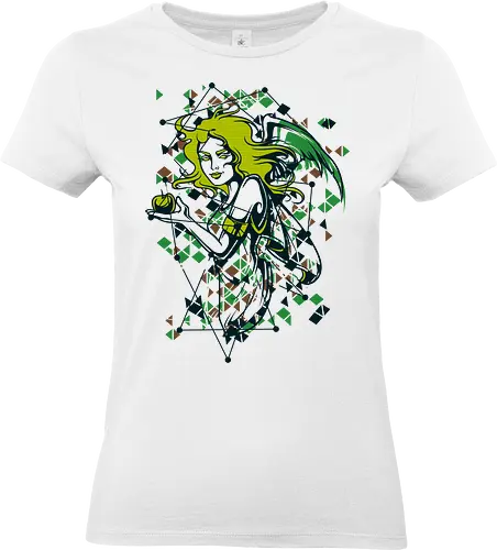Cyber Angel Aesthetic Neon Green Glitch - Angel, Vaporwave, Glitch Art, Futuristic, Gaming, Synthwave, Sci-Fi, Wings, Geometric, Neon Green, Digital Girl, Techno, Anime Aesthetic, Otaku, Techwear. - Standard T-Shirt (Women)