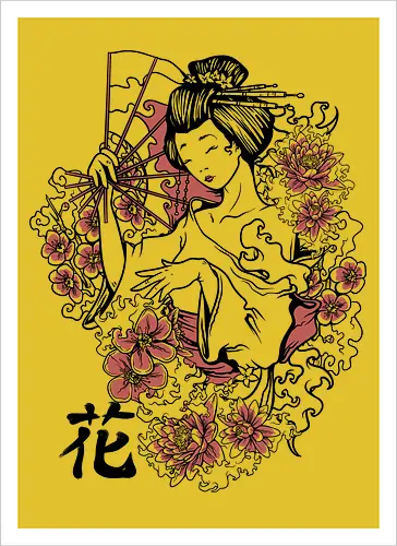 Minimalist Japanese Geisha Floral Silhouette