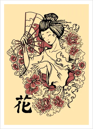 Minimalist Japanese Geisha Floral Silhouette