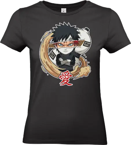 Chibi Gaara Sand Defense - Distorted Gaze Anime Tee Design - gaara chibi shirt, naruto apparel, sand shinobi t-shirt, gaara desert gourd design, anime t-shirt, chibi gaara art, gaara love kanji, gaara split face design, anime streetwear, hidden sand village, naruto shippuden, gaara merchandise, desert ninja, sand style jutsu, anime graphic tee, gaara collector's item, casual cosplay, fan art apparel, high-contrast anime design. - Standard T-Shirt (Women)