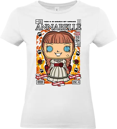 Annabelle – Pop Style Horror - annabelle, horror doll, creepy doll, funko style, chibi horror, kawaii spooky, horror movie, haunted doll, pop figure style, scary cute, horror art, spooky aesthetic, collectible style, cute horror, anime style - Standard T-Shirt (Women)
