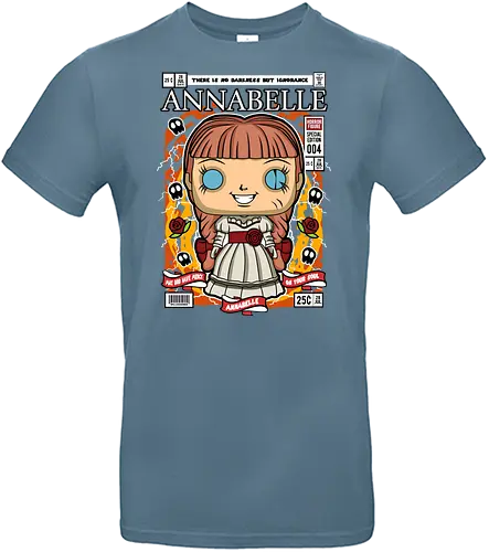 Annabelle – Pop Style Horror - annabelle, horror doll, creepy doll, funko style, chibi horror, kawaii spooky, horror movie, haunted doll, pop figure style, scary cute, horror art, spooky aesthetic, collectible style, cute horror, anime style - Standard T-Shirt