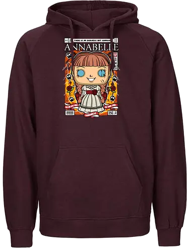 Annabelle – Pop Style Horror - annabelle, horror doll, creepy doll, funko style, chibi horror, kawaii spooky, horror movie, haunted doll, pop figure style, scary cute, horror art, spooky aesthetic, collectible style, cute horror, anime style - Fairtrade Hoodie