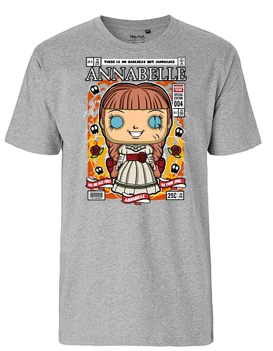 Annabelle – Pop Style Horror - annabelle, horror doll, creepy doll, funko style, chibi horror, kawaii spooky, horror movie, haunted doll, pop figure style, scary cute, horror art, spooky aesthetic, collectible style, cute horror, anime style - Fairtrade T-Shirt