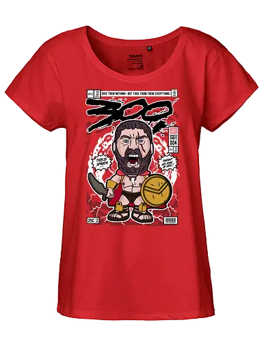 300 – Spartan Warrior - 300 movie, spartan warrior, leonidas sparta, ancient battle, greek warrior, funko style, chibi warrior, movie character, pop figure style, stylized figure, collectible design, warrior aesthetic, battle scene, cinematic design, cute stylized - Fairtrade Girl Shirt