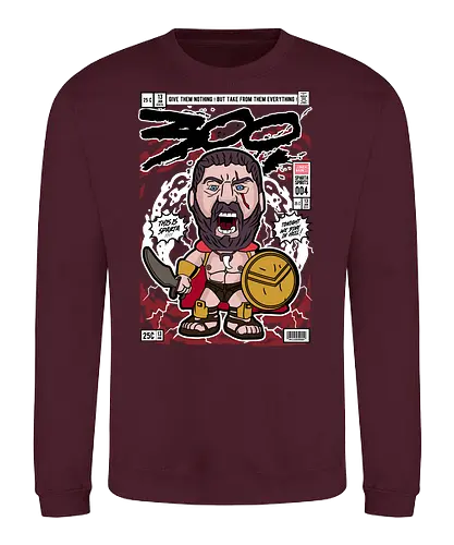 300 – Spartan Warrior - 300 movie, spartan warrior, leonidas sparta, ancient battle, greek warrior, funko style, chibi warrior, movie character, pop figure style, stylized figure, collectible design, warrior aesthetic, battle scene, cinematic design, cute stylized - Sweatshirt