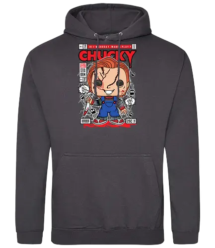 Chucky – Killer Doll - chucky, horror doll, killer doll, childs play, horror movie, funko style, chibi horror, creepy cute, spooky doll, pop figure style, horror icon, collectible design, scary cute, slasher character, stylized horror - Standard Hoodie