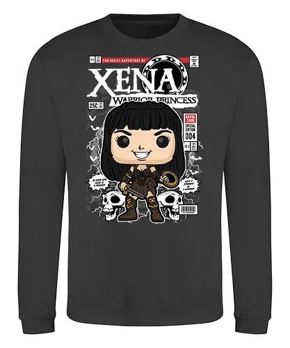 Xena – Warrior Princess - xena warrior princess, xena, fantasy warrior, tv series, strong female hero, funko style, chibi warrior, pop figure style, stylized character, collectible design, battle heroine, sword warrior, retro tv, heroic aesthetic, cute stylized - Sweatshirt