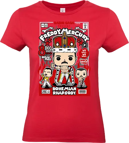 Freddie Mercury – Radio Gaga - freddie mercury, queen band, radio gaga, music legend, rock icon, singer performer, funko style, chibi singer, pop figure style, stylized musician, collectible design, concert vibe, retro music, iconic pose, cute stylized - Standard T-Shirt (Women)