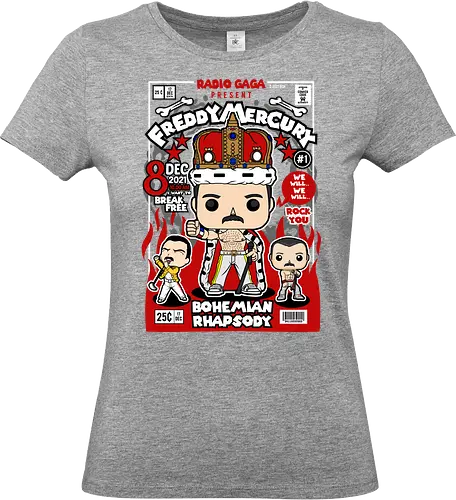 Freddie Mercury – Radio Gaga - freddie mercury, queen band, radio gaga, music legend, rock icon, singer performer, funko style, chibi singer, pop figure style, stylized musician, collectible design, concert vibe, retro music, iconic pose, cute stylized - Standard T-Shirt (Women)