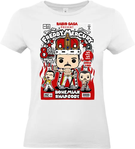 Freddie Mercury – Radio Gaga - freddie mercury, queen band, radio gaga, music legend, rock icon, singer performer, funko style, chibi singer, pop figure style, stylized musician, collectible design, concert vibe, retro music, iconic pose, cute stylized - Standard T-Shirt (Women)