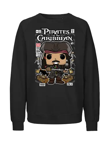 Jack Sparrow – Pirate Captain - jack sparrow, pirates of the caribbean, pirate captain, movie character, adventure film, funko style, chibi pirate, pop figure style, stylized character, collectible design, pirate aesthetic, ocean adventure, cinematic icon, cute stylized, pirate life - Fairtrade Sweatshirt