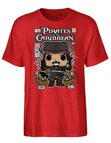 Jack Sparrow – Pirate Captain - jack sparrow, pirates of the caribbean, pirate captain, movie character, adventure film, funko style, chibi pirate, pop figure style, stylized character, collectible design, pirate aesthetic, ocean adventure, cinematic icon, cute stylized, pirate life - Fairtrade T-Shirt