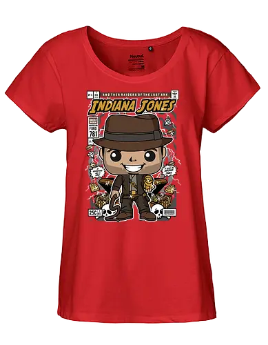 Adventure Explorer - explorer hero, adventure movie, archaeologist, treasure hunter, funko style, chibi adventurer, pop figure style, stylized character, collectible design, action hero, cinematic icon, classic film, adventure aesthetic, cute stylized - Fairtrade Girl Shirt