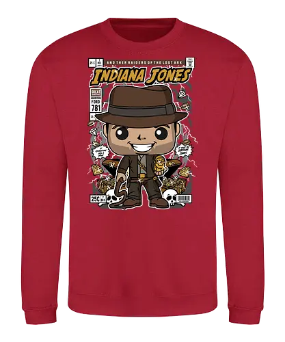 Adventure Explorer - explorer hero, adventure movie, archaeologist, treasure hunter, funko style, chibi adventurer, pop figure style, stylized character, collectible design, action hero, cinematic icon, classic film, adventure aesthetic, cute stylized - Sweatshirt