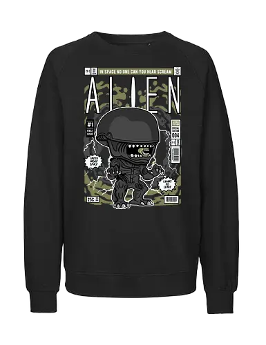 Alien – Xenomorph Creature - alien movie, xenomorph, sci fi horror, space creature, horror film, extraterrestrial, funko style, chibi alien, pop figure style, stylized monster, collectible design, sci fi aesthetic, dark creature, space horror, cute creepy - Fairtrade Sweatshirt