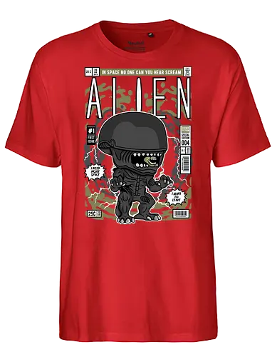 Alien – Xenomorph Creature - alien movie, xenomorph, sci fi horror, space creature, horror film, extraterrestrial, funko style, chibi alien, pop figure style, stylized monster, collectible design, sci fi aesthetic, dark creature, space horror, cute creepy - Fairtrade T-Shirt