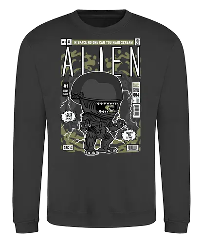 Alien – Xenomorph Creature - alien movie, xenomorph, sci fi horror, space creature, horror film, extraterrestrial, funko style, chibi alien, pop figure style, stylized monster, collectible design, sci fi aesthetic, dark creature, space horror, cute creepy - Sweatshirt