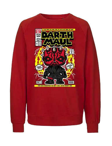 Darth Maul – Sith Warrior - Space Opera, double lightsaber, dark side, sci fi saga, funko style, chibi sith, pop figure style, stylized character, collectible design, villain icon, galaxy battle, force user, cute stylized - Fairtrade Sweatshirt