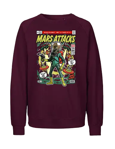 Mars Attacks – Alien Invader - mars attacks, alien invaders, sci fi comedy, retro aliens, cult movie, space invasion, funko style, chibi alien, pop figure style, stylized character, collectible design, retro sci fi, funny alien, space aesthetic, cute weird - Fairtrade Sweatshirt