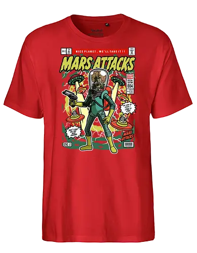 Mars Attacks – Alien Invader - mars attacks, alien invaders, sci fi comedy, retro aliens, cult movie, space invasion, funko style, chibi alien, pop figure style, stylized character, collectible design, retro sci fi, funny alien, space aesthetic, cute weird - Fairtrade T-Shirt