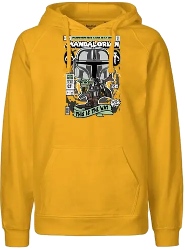 The Bounty Hunter - Space Opera, bounty hunter, beskar armor, grogu series, sci fi series, funko style, chibi warrior, pop figure style, stylized character, collectible design, galaxy hunter, space western, cute stylized - Fairtrade Hoodie