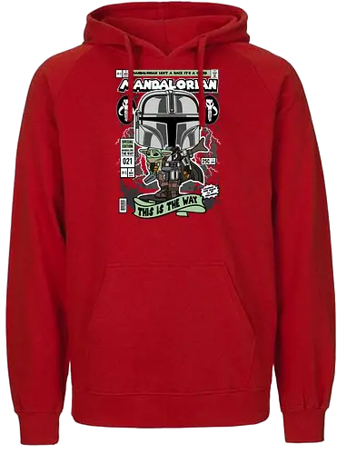 The Bounty Hunter - Space Opera, bounty hunter, beskar armor, grogu series, sci fi series, funko style, chibi warrior, pop figure style, stylized character, collectible design, galaxy hunter, space western, cute stylized - Fairtrade Hoodie
