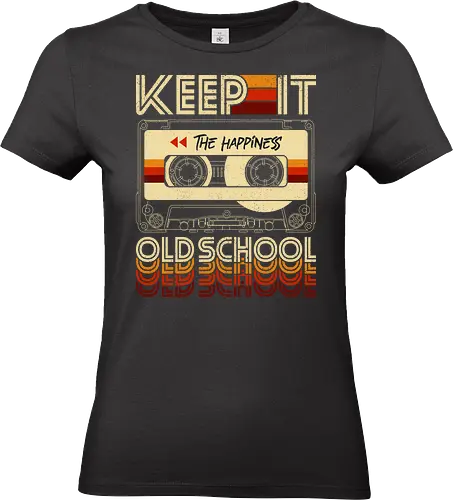 Keep it Old School - Rewind The Happiness Mixtape - music, 80s, 90s, audio cassette, cassette, cassette tape, metal, mixtape, music lover, musician, nostalgia, old school, retro, rock, vintage - Standard T-Shirt (Women)