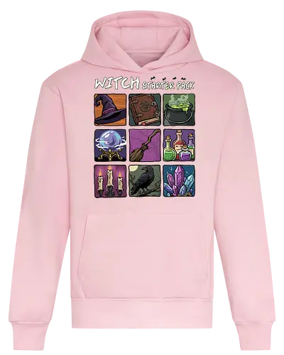 Witch Starter Pack - witch, broom, dark, emo, evil, fantasy, goth, gothic, halloween, hex, magic, pack, witchcraft, witchy, wizard - Heavyweight Hoodie