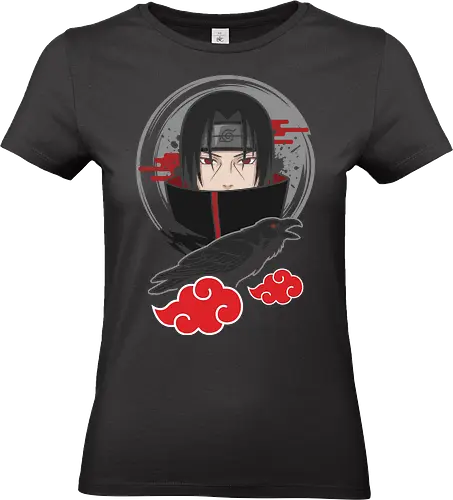 Itachi Uchiha & the Crows - Akatsuki Genjutsu Graphic - itachi uchiha shirt, naruto merchandise, akatsuki clothing, sharingan art, itachi uchiha crows, genjutsu design, anime graphic tee, black t-shirt anime, uchiha clan, itachi uchiha illustration, itachi sharingan art, akatsuki clouds, naruto fan art, itachi uchiha fan apparel, dark anime aesthetic, japanese style, shinobi, hidden leaf, ninja, manga shirt - Standard T-Shirt (Women)