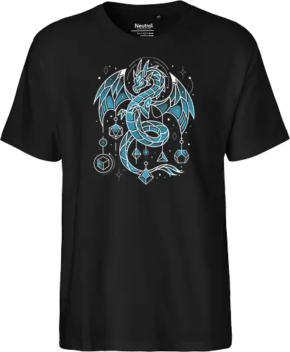 Frozen Dice Dragon - blue dragon, frozen, d20, dice, geeky, nerdy, tabletop, rpg, gaming, gamer, fantasy, geometric, dungeon master, dm, roleplay - Fairtrade T-Shirt