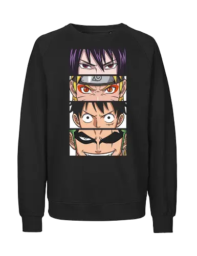 Anime Legends Eye Panels - Anime Eyes Print, Manga Character Panels, Crossover Anime Graphic - Fairtrade Sweatshirt
