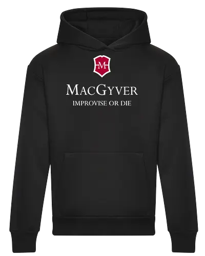 Improvise or Die - 80s, 90s, creativity, engineer, improvise, knife, nostalgia, pocket knife, resources, retro, tv series, vintage, popculture, retro tv shows, tv shows - Heavyweight Hoodie