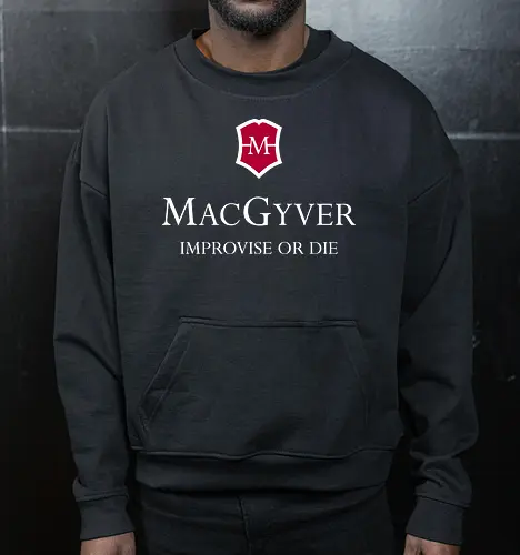 Improvise or Die - 80s, 90s, creativity, engineer, improvise, knife, nostalgia, pocket knife, resources, retro, tv series, vintage, popculture, retro tv shows, tv shows - Cropped Sweatshirt