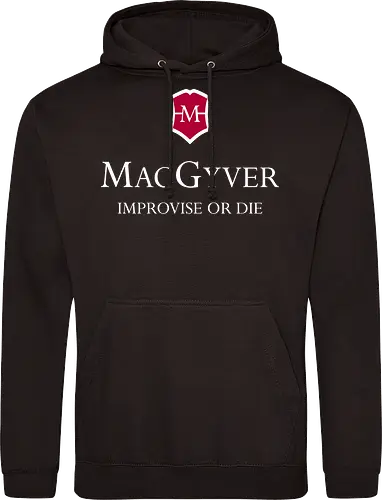 Improvise or Die - 80s, 90s, creativity, engineer, improvise, knife, nostalgia, pocket knife, resources, retro, tv series, vintage, popculture, retro tv shows, tv shows - Standard Hoodie