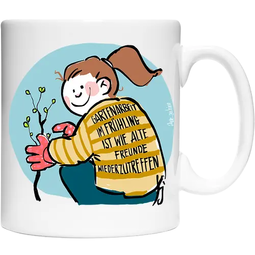 Gartenarbeit im Frühling.. - Ringelpullisprüche, Ringeldinger, streifenweise, Spruch, Weisheit, Motivation, Ringelpulli, SprücheShirt, Cartoon Illustration, Statement, Handgezeichnet, Humor, Selbstironie, Streifenpulli, Spruchshirt, deutsch - Cup