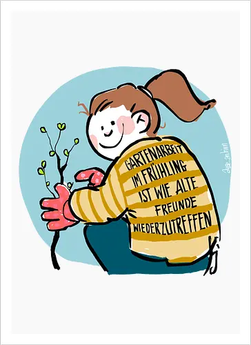 Gartenarbeit im Frühling.. - Ringelpullisprüche, Ringeldinger, streifenweise, Spruch, Weisheit, Motivation, Ringelpulli, SprücheShirt, Cartoon Illustration, Statement, Handgezeichnet, Humor, Selbstironie, Streifenpulli, Spruchshirt, deutsch - Artprint