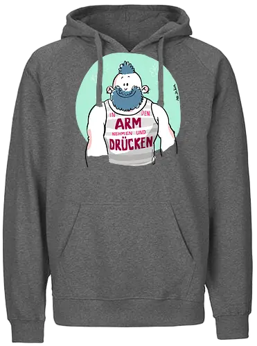 ...ARM...DRÜCKEN... - Ringelpullisprüche, Ringeldinger, streifenweise, Spruch, Weisheit, Bär, Motivation, Ringelpulli, SprücheShirt, Cartoon Illustration, Statement, Handgezeichnet, Humor, Selbstironie, Streifenpulli, Spruchshirt, deutsch - Fairtrade Hoodie