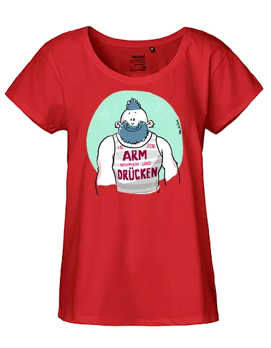 ...ARM...DRÜCKEN... - Ringelpullisprüche, Ringeldinger, streifenweise, Spruch, Weisheit, Bär, Motivation, Ringelpulli, SprücheShirt, Cartoon Illustration, Statement, Handgezeichnet, Humor, Selbstironie, Streifenpulli, Spruchshirt, deutsch - Fairtrade Girl Shirt