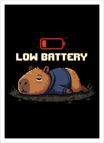 Sleepy Pixel Capybara - "Low Battery" Relatable Aesthetic Tee