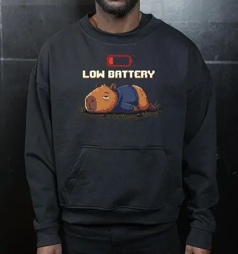 Sleepy Pixel Capybara - "Low Battery" Relatable Aesthetic Tee