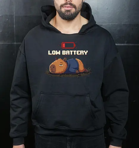 Sleepy Pixel Capybara - "Low Battery" Relatable Aesthetic Tee